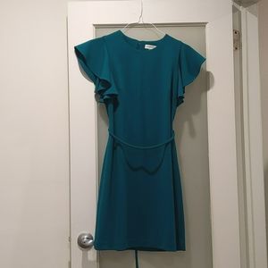 Calvin Klein flutter sleeve teal green dress